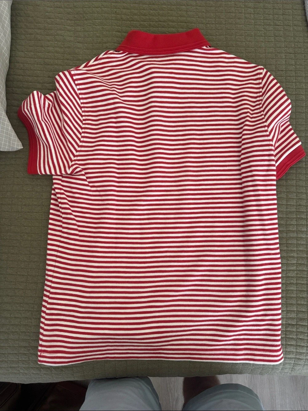 Banana Republic Red and White Striped Polo Shirt (cotton knit)